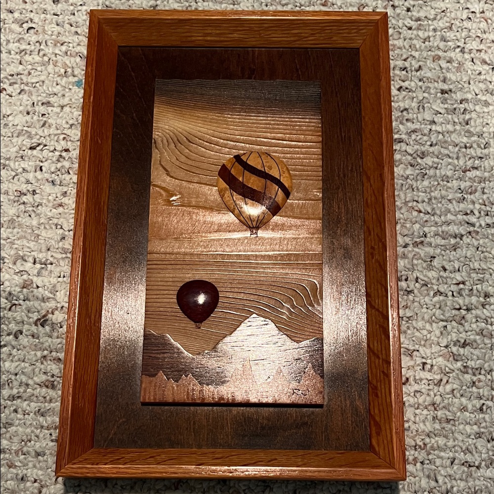 Wooden Inlay Hot Air Balloon Wall Art